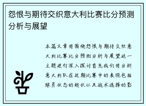 怨恨与期待交织意大利比赛比分预测分析与展望