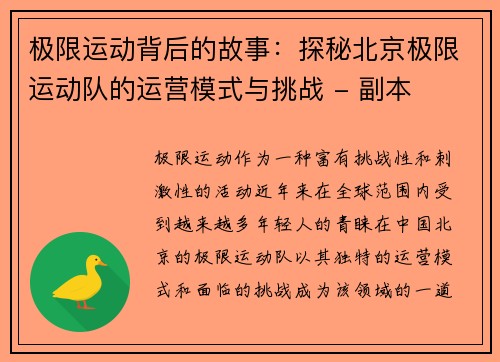 极限运动背后的故事：探秘北京极限运动队的运营模式与挑战 - 副本